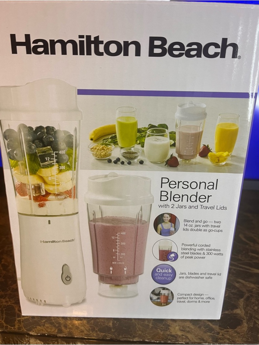 Hamilton Beach Personal Blender with 2 jars. White Unit. Unopened box